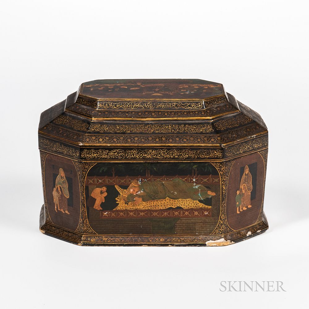 Appraisal: Painted Papier-mache Lacquer Box Painted Papier-mache Lacquer Box India or