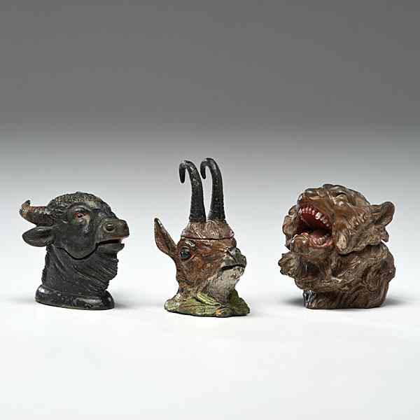 Appraisal: Geschutzt Animal Inkwell PLUS Austrian Three cold-painted mixed metal inkwells