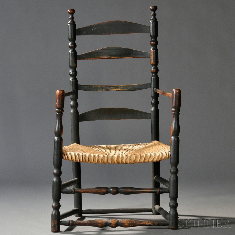 Appraisal: Dark Green-painted Slat-back Armchair possibly eastern Massachusetts th century with