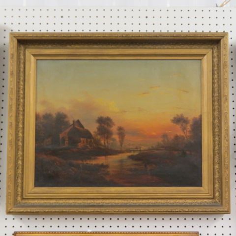 Appraisal: Thomas B Fuller oil Sunset with boaters on a river