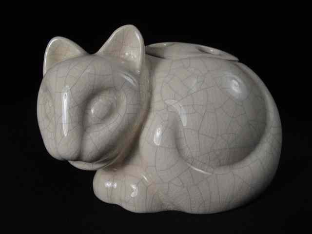 Appraisal: An unusual pottery cat flower holder by Tiffany co Good