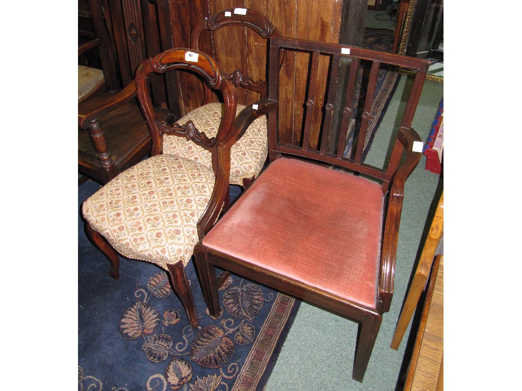 Appraisal: Lot comprising pair of Victorian dining chairs and a carver