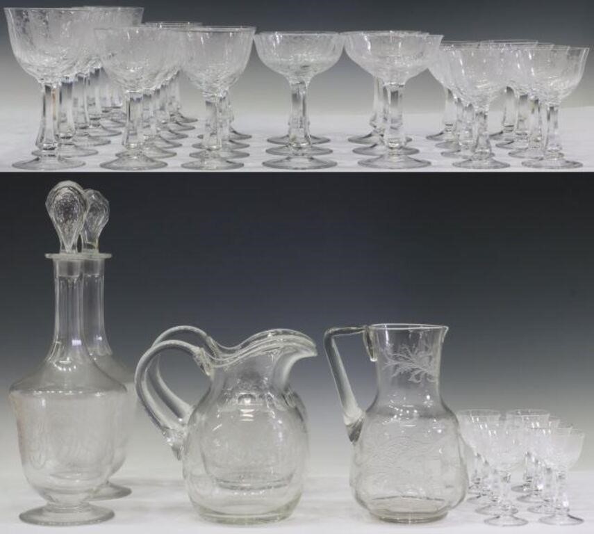 Appraisal: lot of Etched colorless glass drinks service th c having