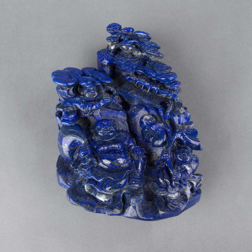 Appraisal: Chinese Lapis Lazuli of Buddha Seated beneath pine trees with