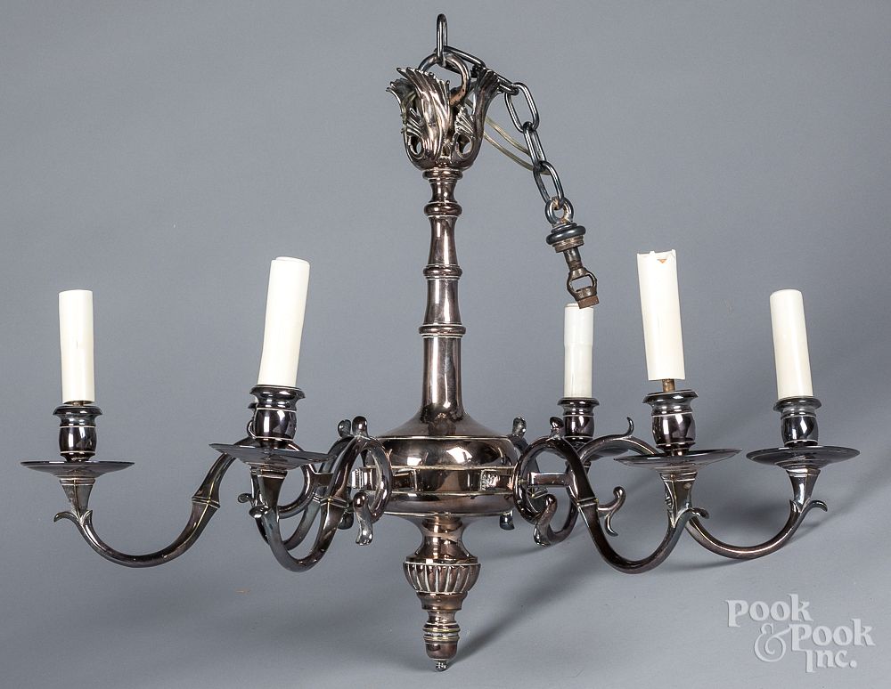 Appraisal: Silver plated chandelier Silver plated chandelier h w Provenance A