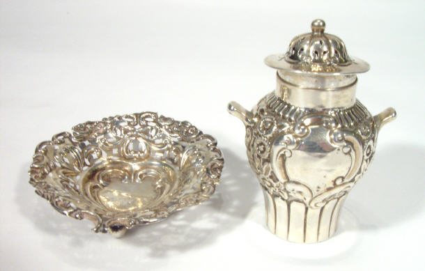 Appraisal: Late Victorian miniature silver vase and cover embossed with flowers