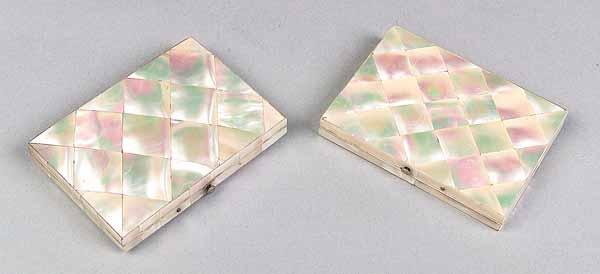 Appraisal: Two English Diamond Pattern Mother-of-Pearl Cases c one a card