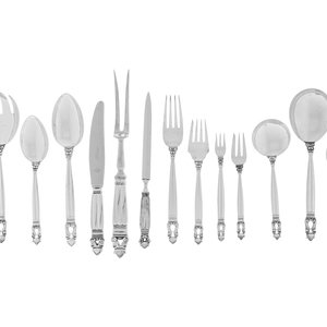 Appraisal: A Georg Jensen Silver Flatware Service th Century Acorn pattern