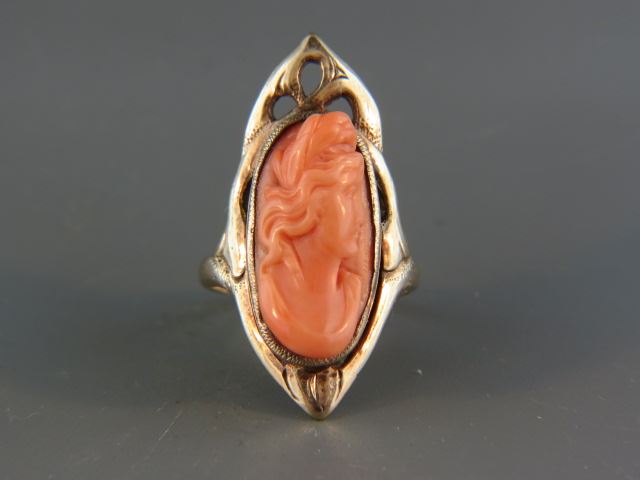 Appraisal: Carved Coral Victorian Ring portrait of a lady art nouveau