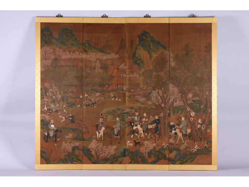 Appraisal: Four Panel Chinese Screen Late th c hand painted on