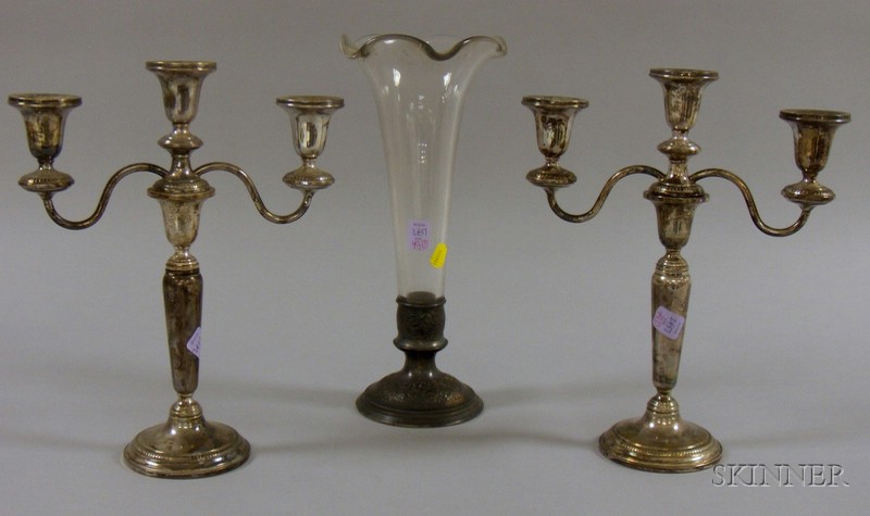 Appraisal: Three Silver Plated Table Items a pair of weighted Revere