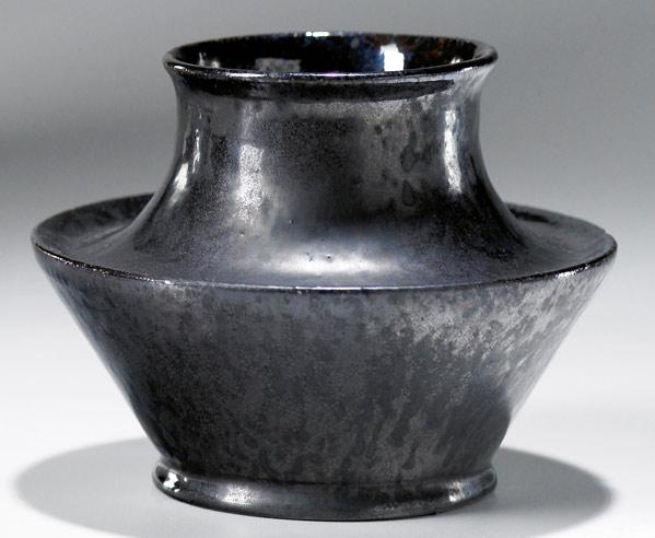 Appraisal: GEORGE OHR Squat vase entirely covered in gunmetal glaze Script