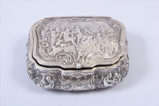 Appraisal: VICTORIAN SILVER REPOUSS BOX TG London Shaped square form lid