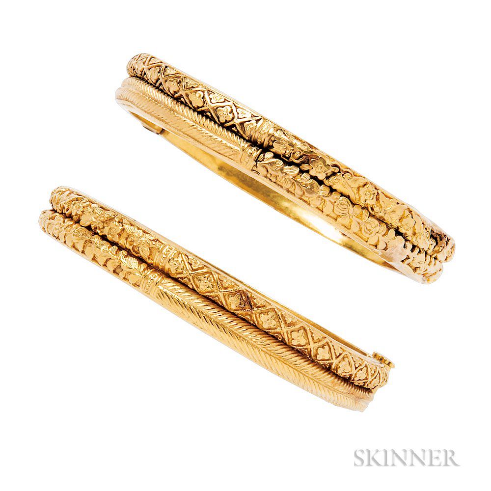 Appraisal: Pair of High-karat Gold Bracelets Pair of High-karat Gold Bracelets