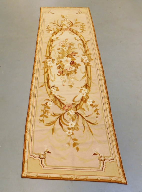 Appraisal: ANTIQUE EUROPEAN NEEDLEPOINT BOTANICAL RUG Europe th CenturyCentral tan and