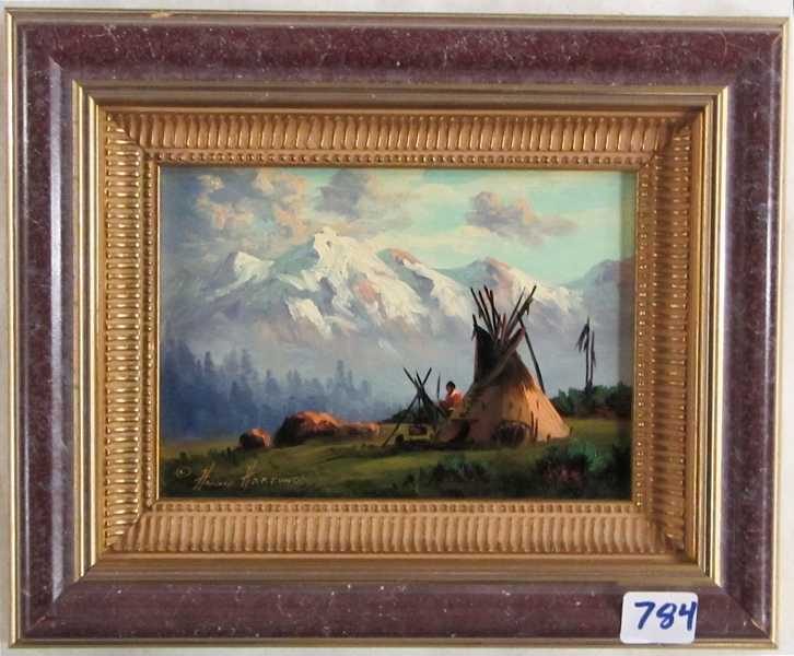 Appraisal: HEINIE HARTWIG OIL ON BOARD California born Indian encampment with