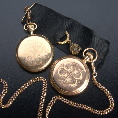 Appraisal: Two American gold pocket watches unusually decorated k Elgin-National lever-set