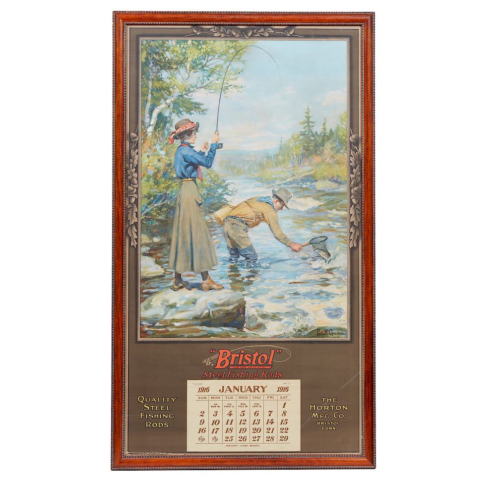 Appraisal: Bristol Steel Fishing Rods Advertising Calendar Framed advertising calendar for