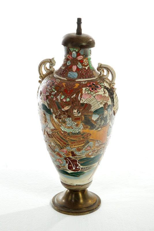 Appraisal: SATSUMA VASE TABLE LAMP Japan st half- th century Samurai