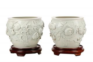 Appraisal: Pair Large Blanc de Chine Prunus Branch Planters Likely Chinese