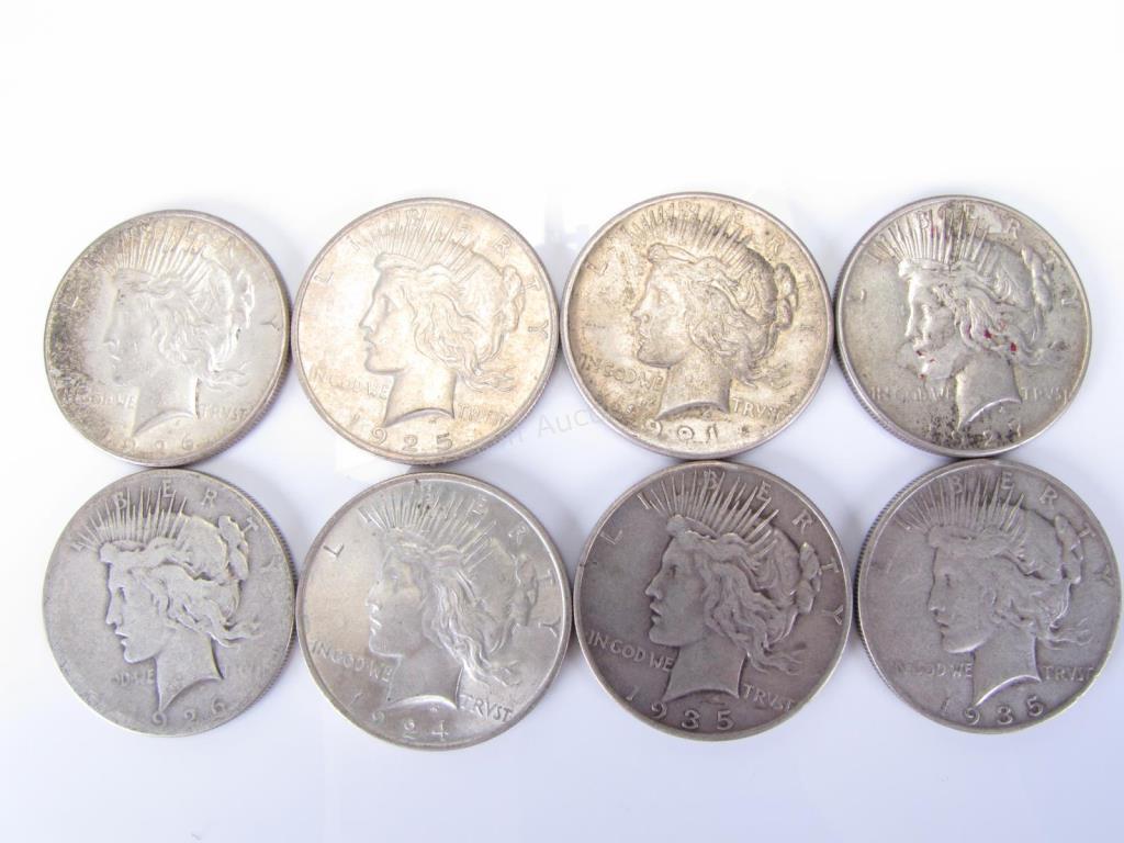 Appraisal: Eight US Silver Peace Dollars key date -S -S -S