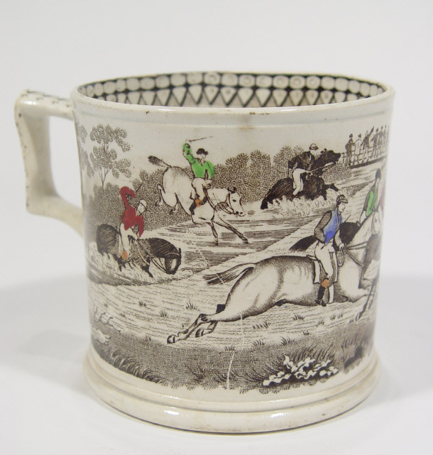 Appraisal: Victorian pottery tankard hand coloured and transfer printed with horse