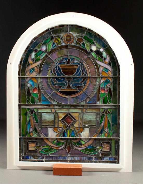 Appraisal: Stained glass framed window panel Estimate - several panels cracked