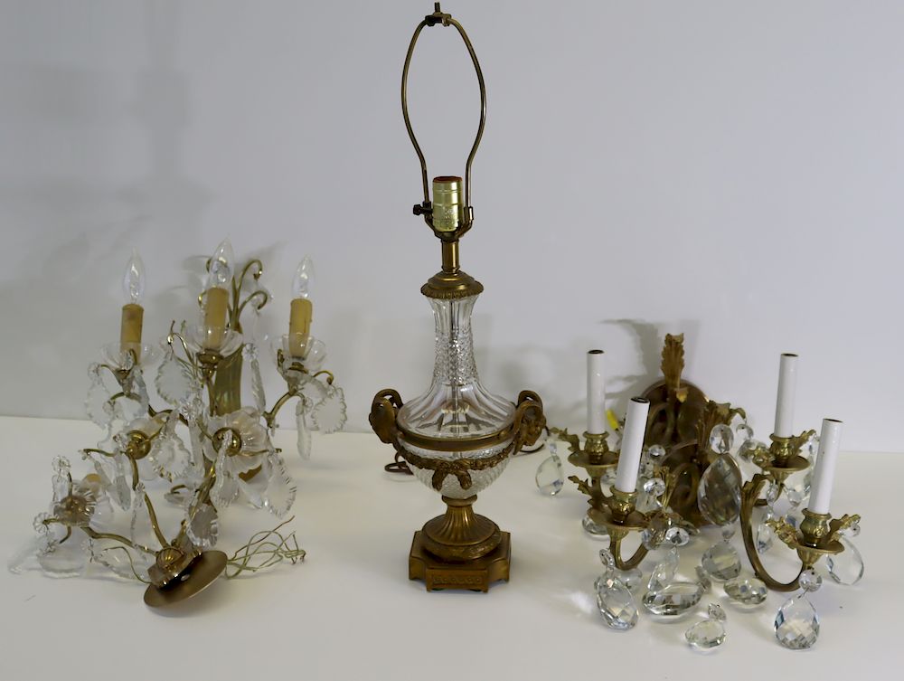 Appraisal: Pairs Of Gilt Metal Sconces And A Bronze Mounted Cut