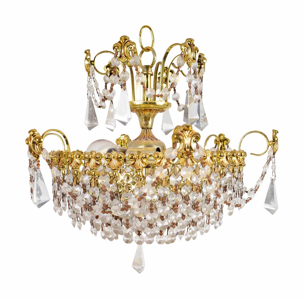 Appraisal: A Pair of Modern Gilt Metal and Glass Chandeliers Height