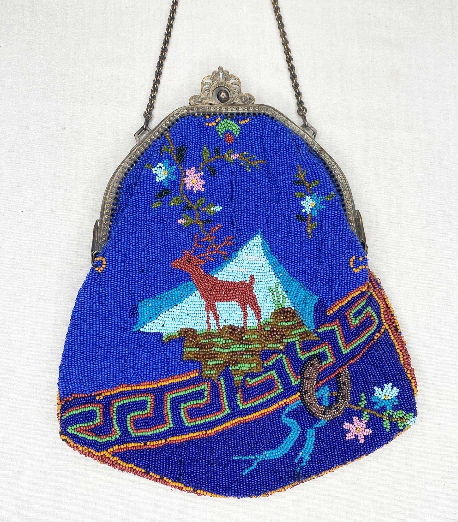 Appraisal: Micro Beaded Hand Bag with Stag long widest Condition Please