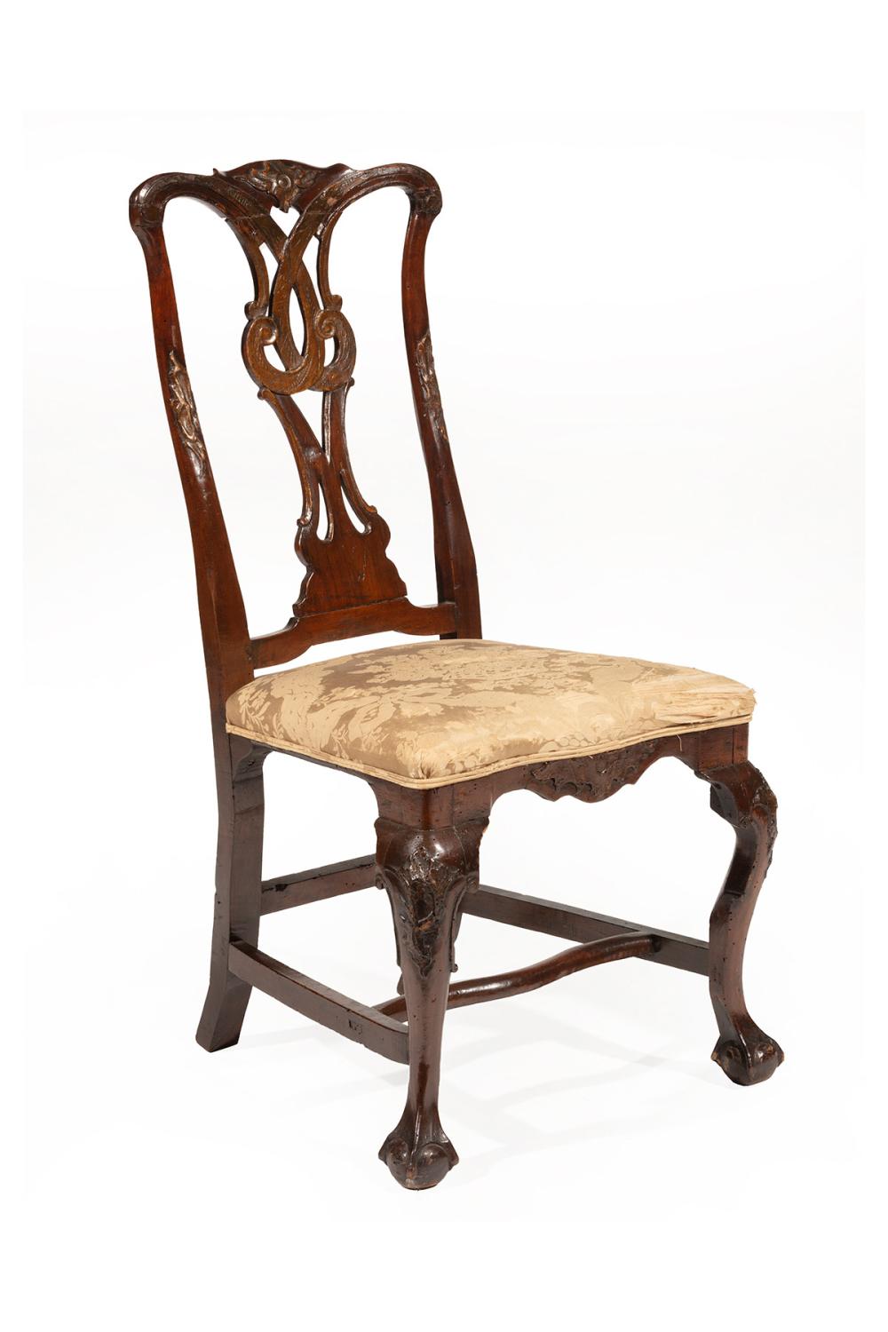 Appraisal: GEORGE III CARVED WALNUT SIDE CHAIRGeorge III Carved Walnut Side