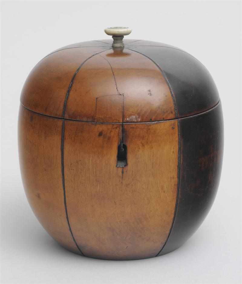 Appraisal: GEORGE III TWO-COLOR STAINED FRUITWOOD TEA CADDY Crossed by six