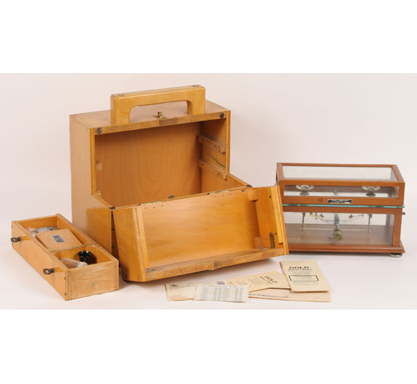 Appraisal: Balance scales in wood carrying case along with tools and