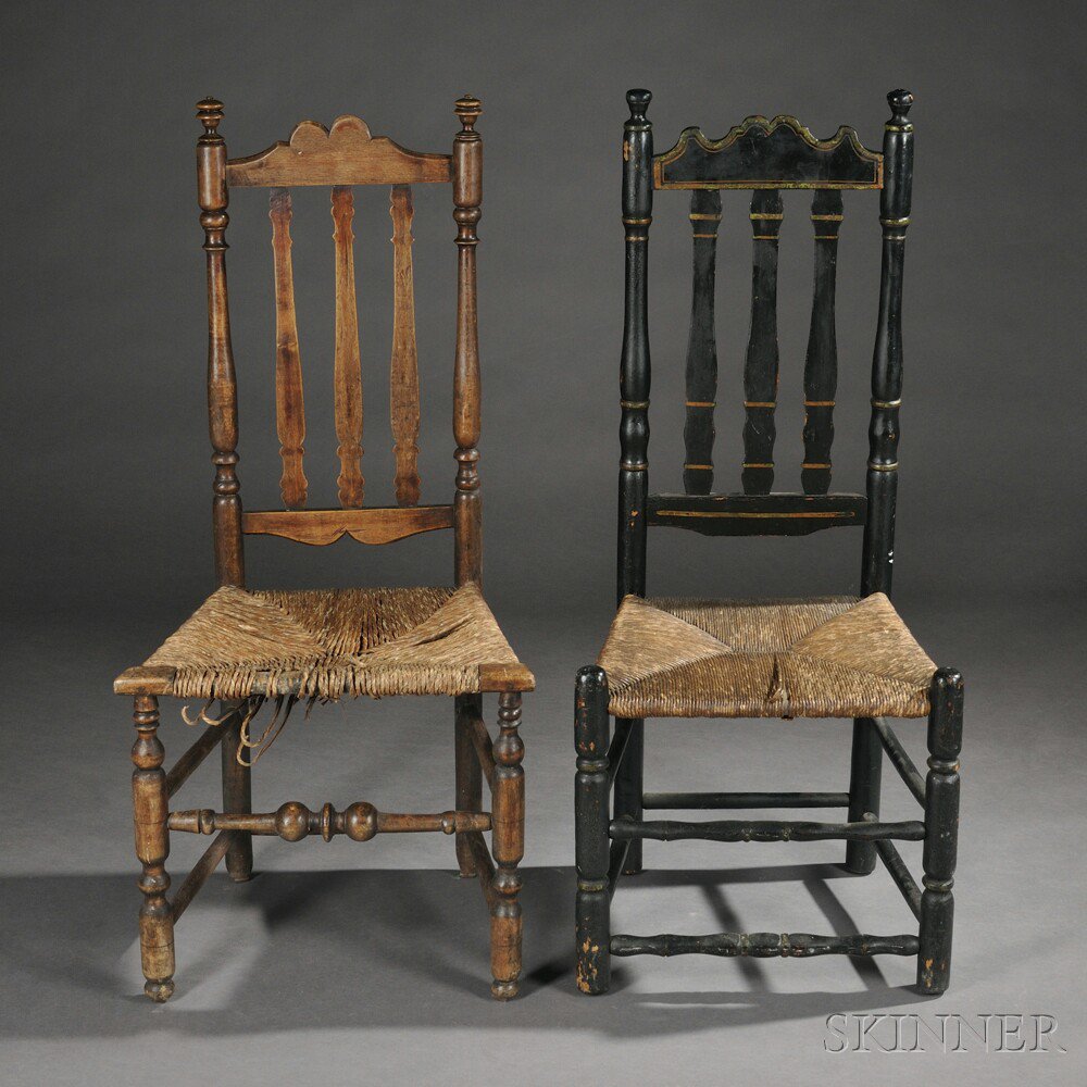 Appraisal: Black-painted Bannister Back Side Chair and another Chair New England