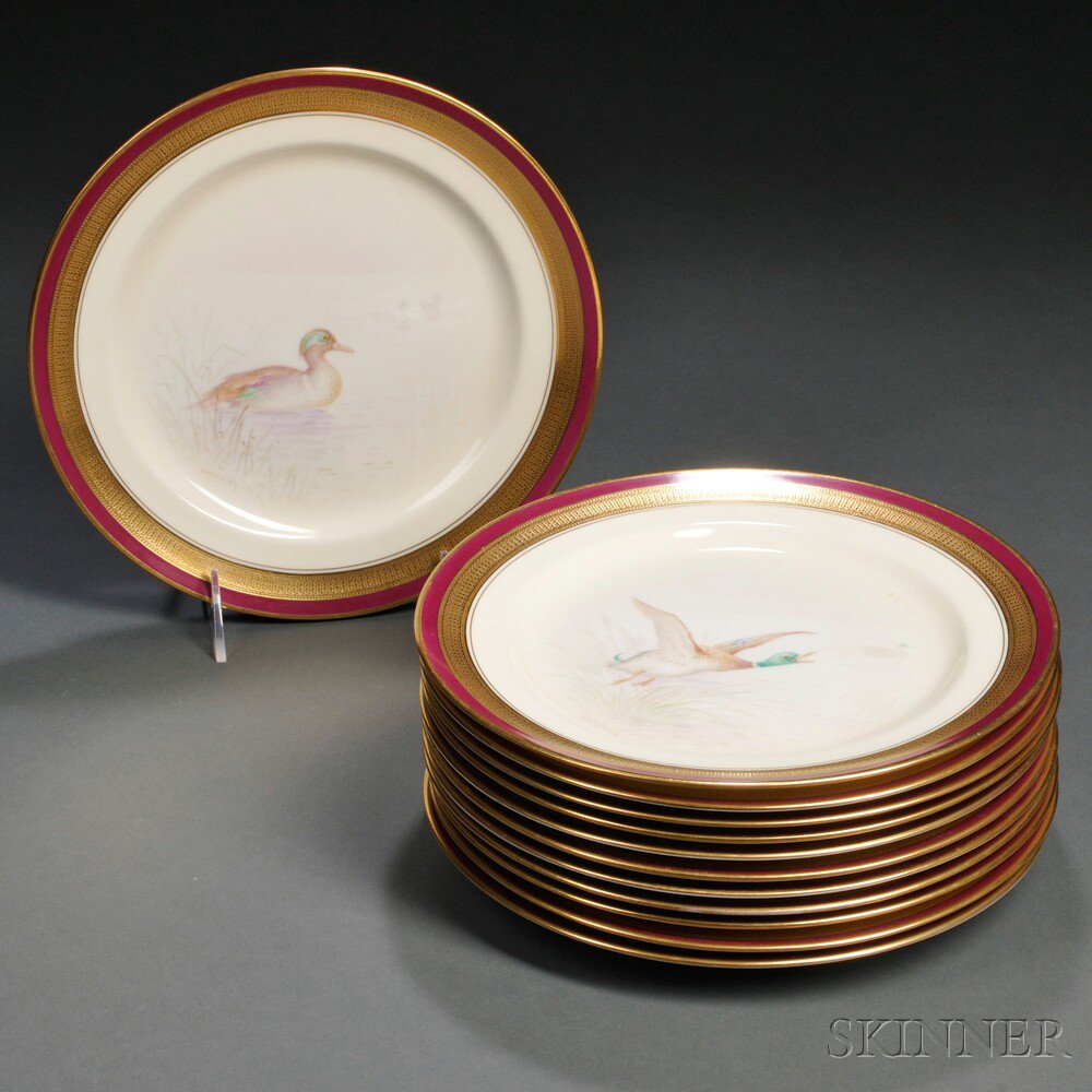 Appraisal: Twelve Lenox Hand-painted Bird Plates New Jersey c each with