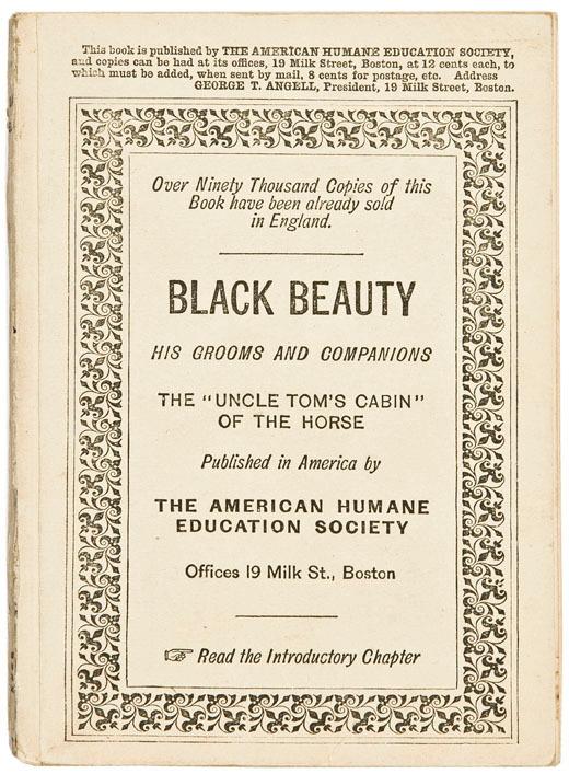 Appraisal: SEWELL Anna Black Beauty Boston American Humane Education Society Small