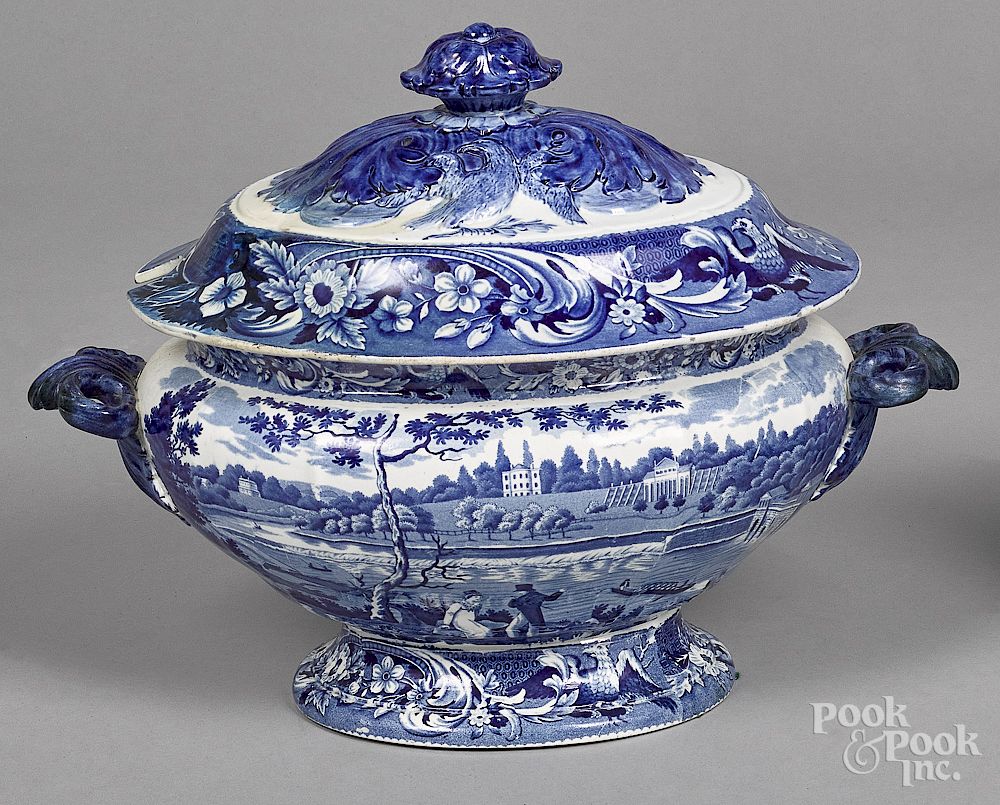 Appraisal: Historical blue Staffordshire soup tureen Historical blue Staffordshire Fairmount near