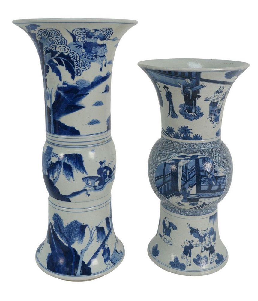 Appraisal: Two Chinese Blue and White Vases in beaker form one