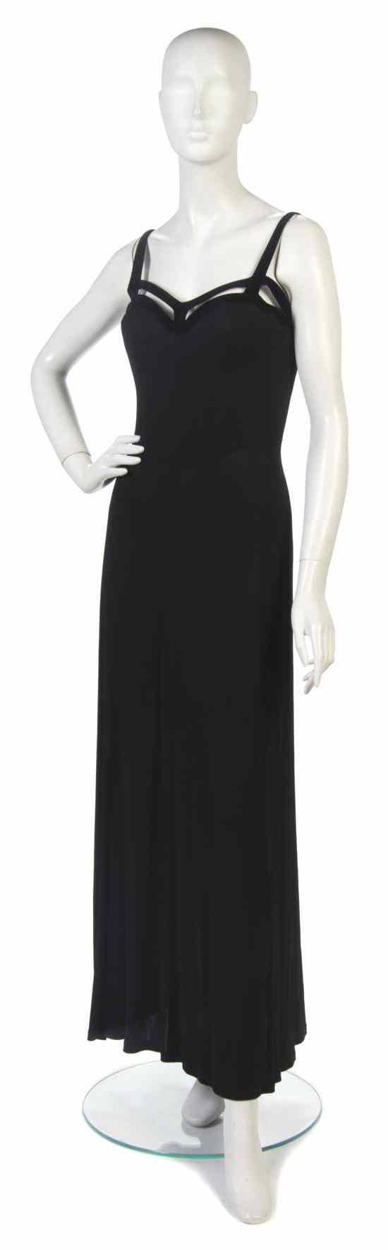 Appraisal: A Thierry Mugler Black Crepe Evening Gown with velvet cut-out