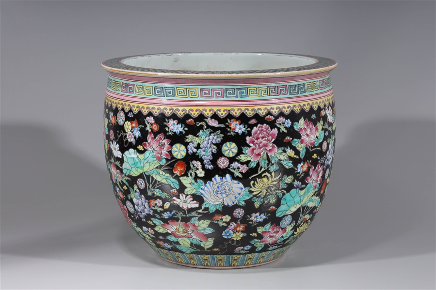 Appraisal: Enameled large Chinese porcelain fishbowl with floral and geometric motifs