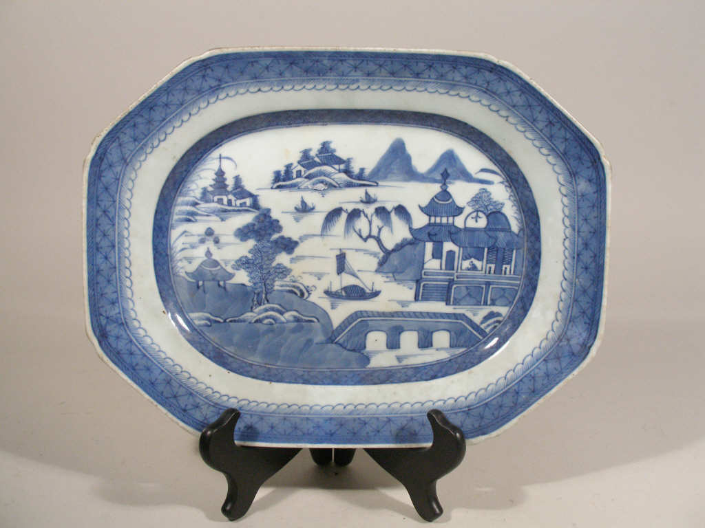 Appraisal: Chinese Export Porcelain Platter Blue Canton th c interior well