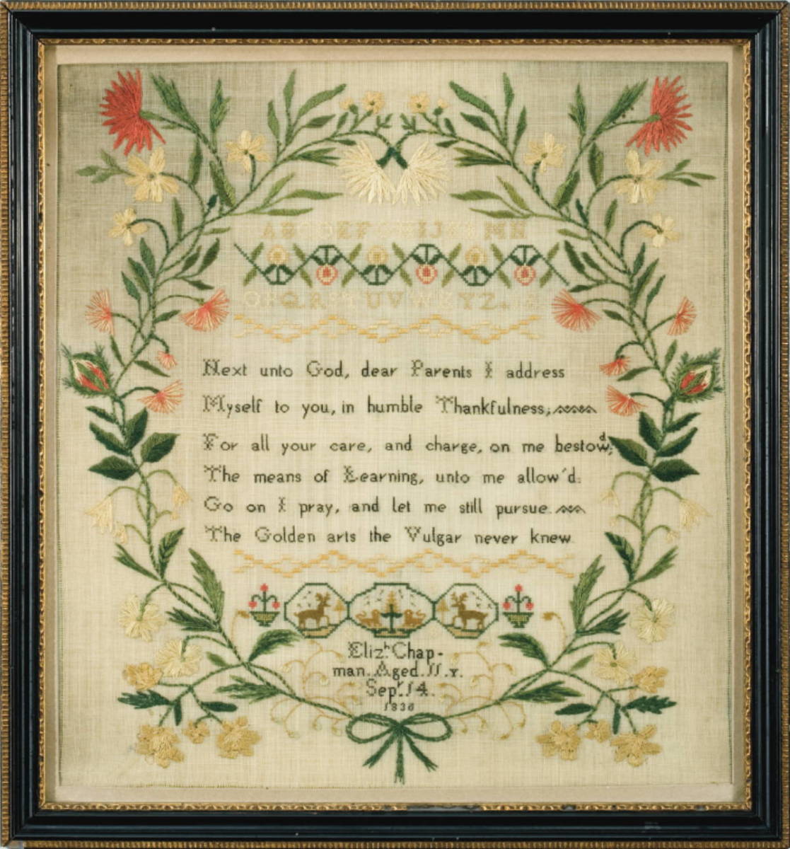 Appraisal: ELIZABETH CHAPMAN quot S NEEDLEWORK SAMPLER AGED YEARS SEPTEMBER Worked