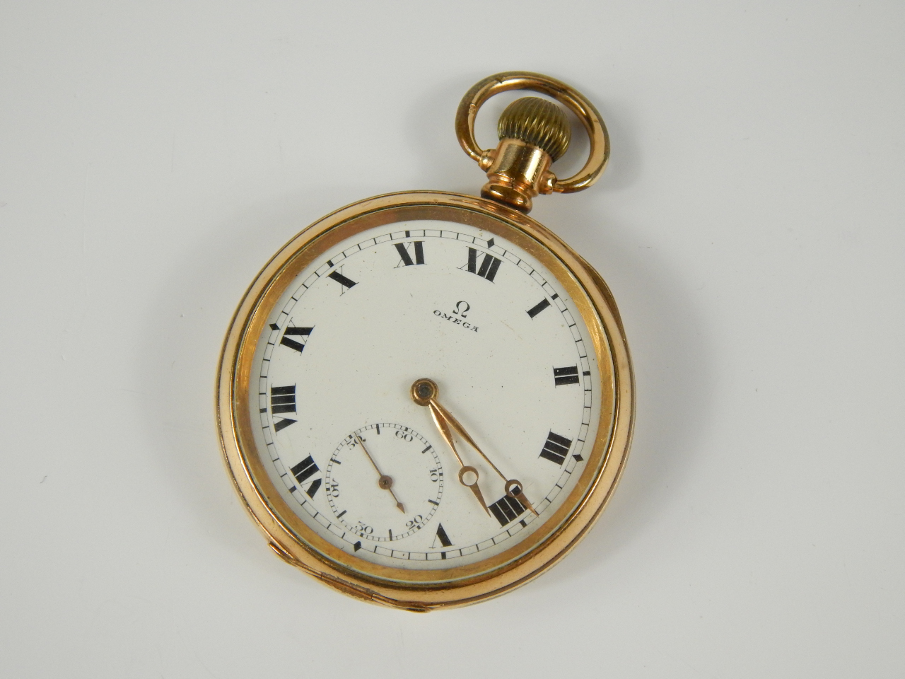 Appraisal: An Omega gentleman's gold plated open faced pocket watch keyless