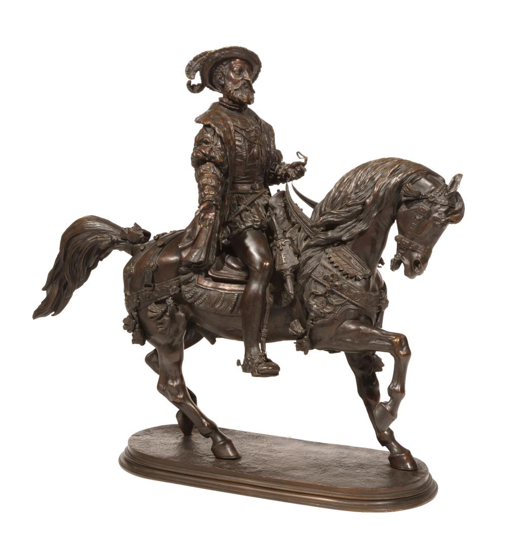 Appraisal: Bronze Figural Group of Fran ois Ier Cheval after Louis