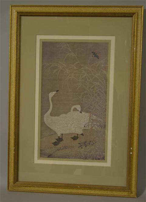 Appraisal: TWO GEESE AMONG SNOWY RUSHES Photo reproduction x in Framed