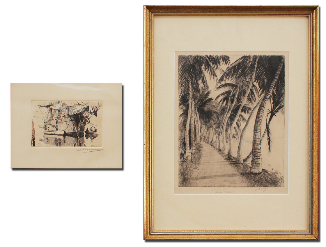 Appraisal: THIEME Anthony American - Piece Etching lot to include ''Palm