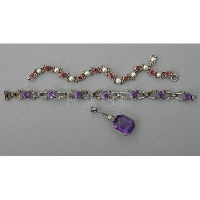 Appraisal: GEMSTONE JEWELRY - Silver link bracelet with rose cut diamonds