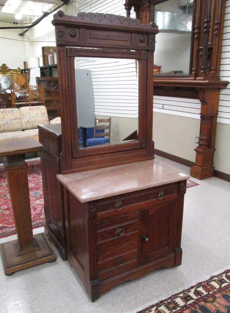 Appraisal: VICTORIAN MARBLE-TOP WASHSTAND WITH MIRROR Eastlake design American last quarter