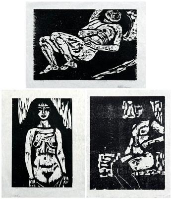 Appraisal: Three Charles Quest woodcuts Nude edition block x - in