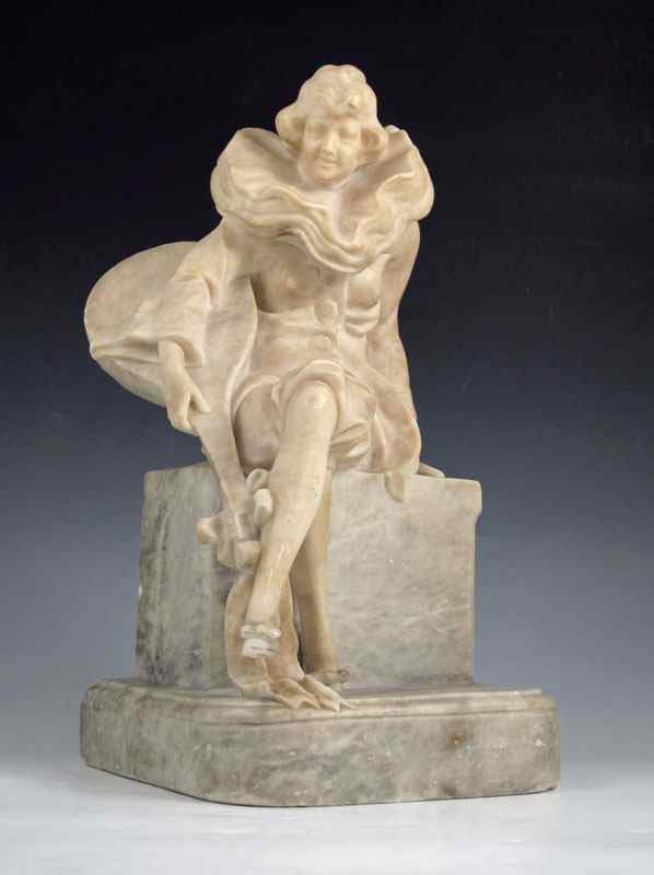 Appraisal: THOMASCH Wilhelm Austrian - Seated Harlequin With Mandolin Alabaster sculpture